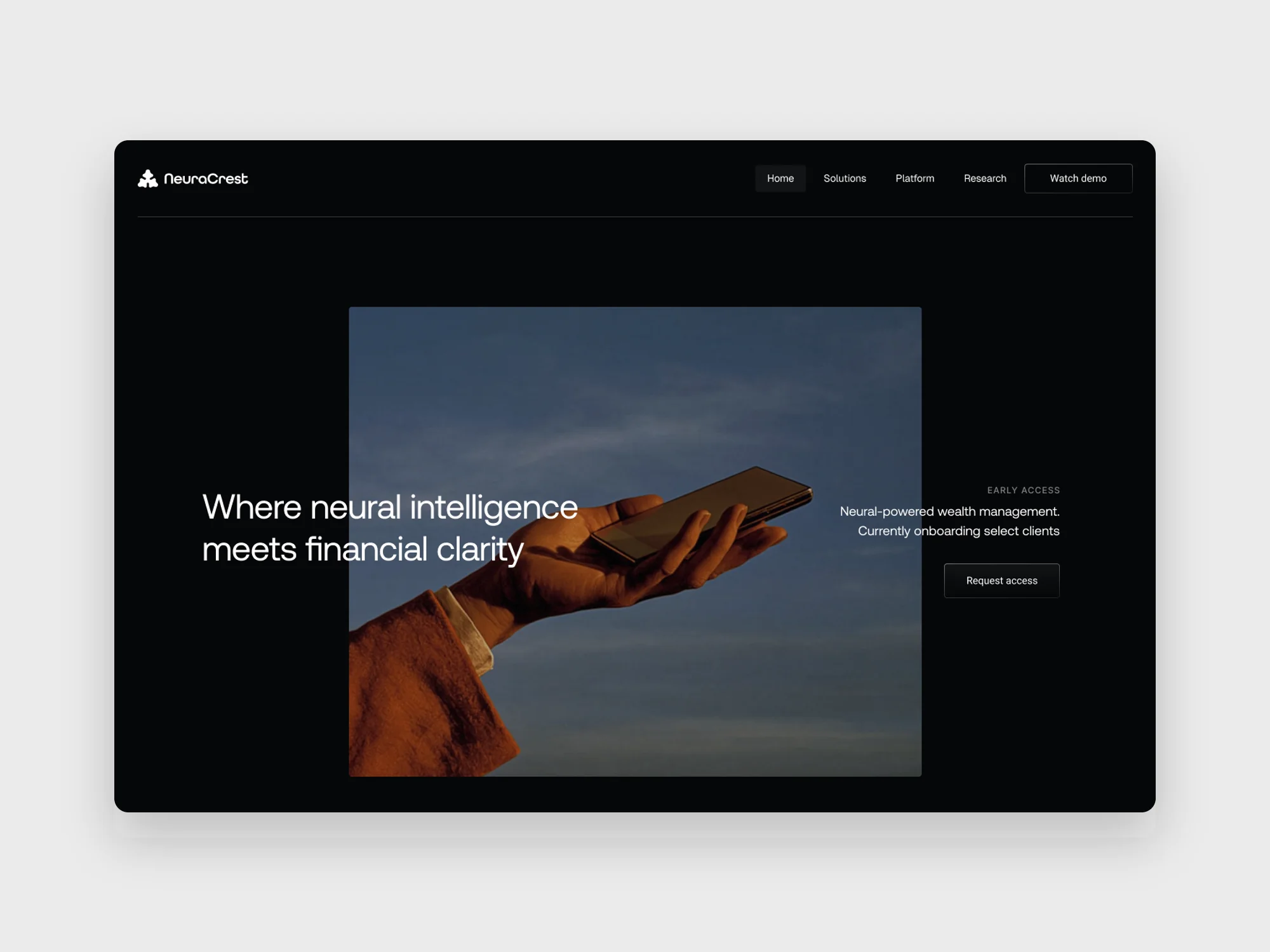 The NeuraCrest website hero on a grey ground