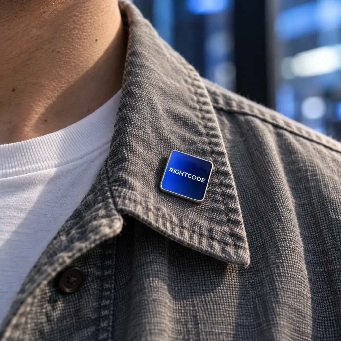 The mark as an enamel pin.