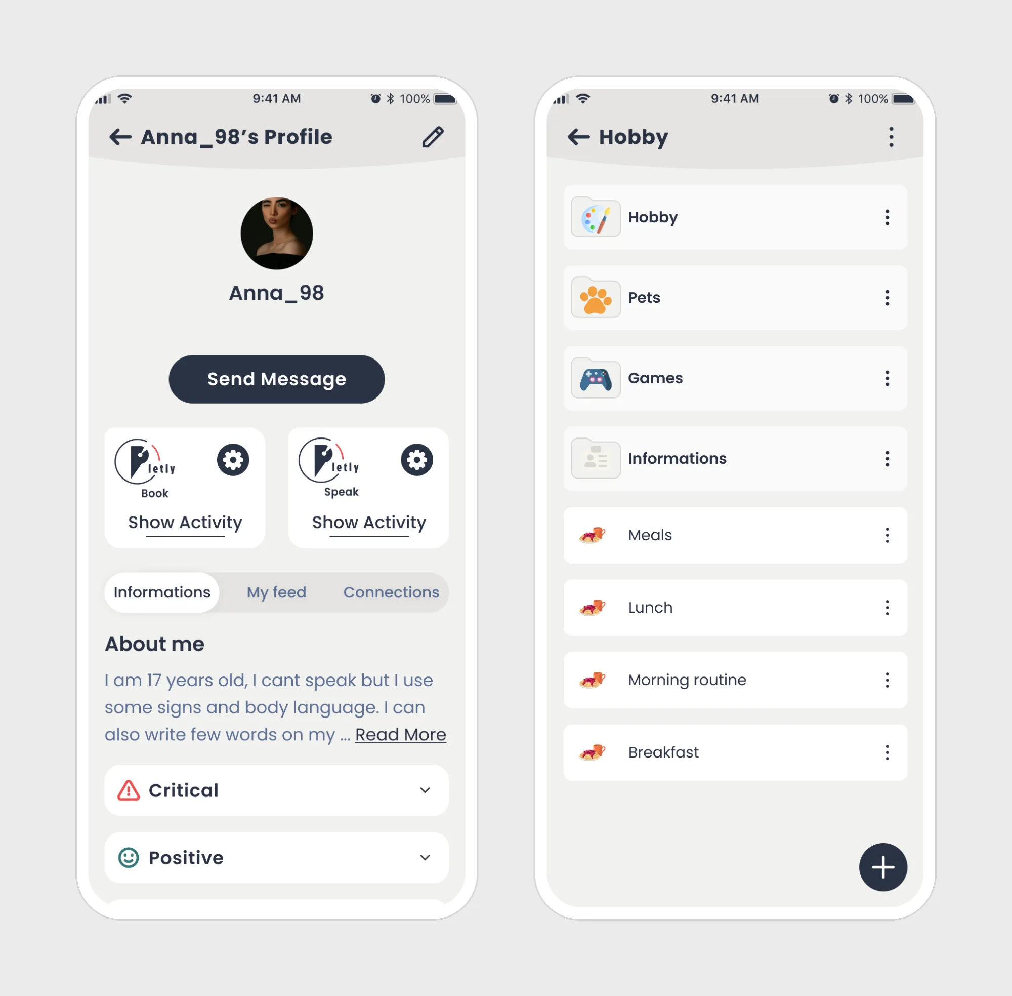 The care profile: who the person is, what helps and what to avoid, kept in folders the whole circle can read.