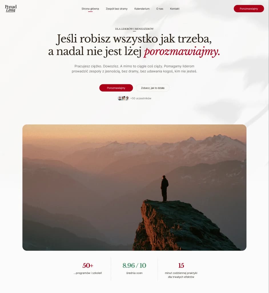 The homepage, the line crossing the headline.